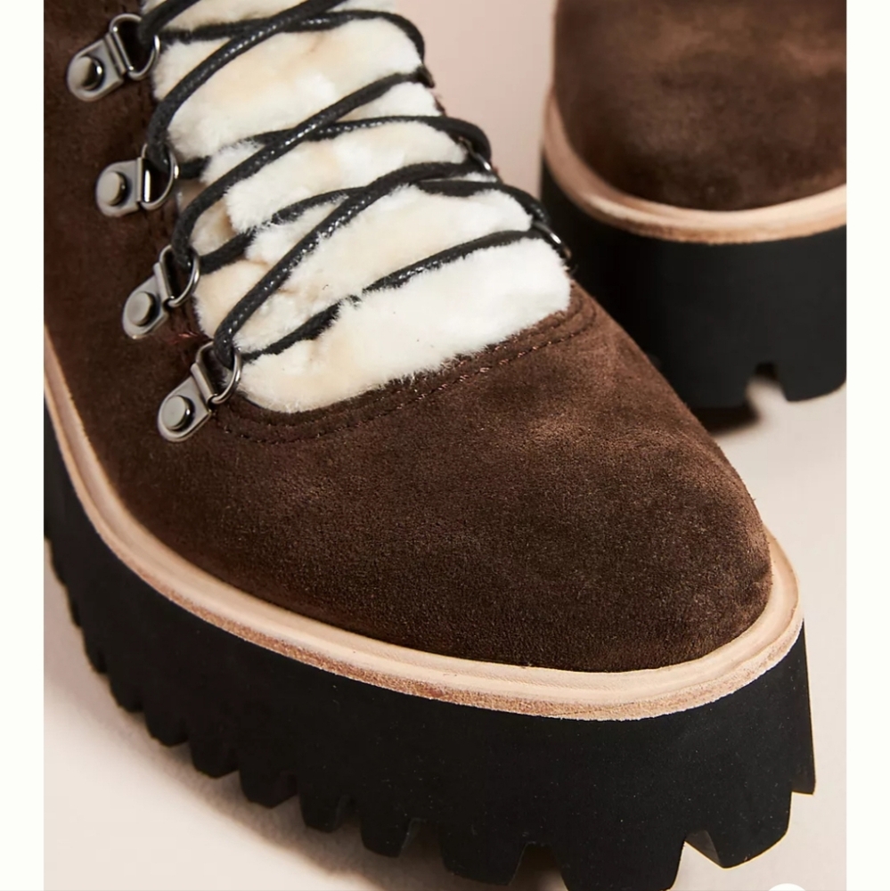 Anthropologie All Black Sherpa Lace-up Boots - Brown - Picture 3 of 11